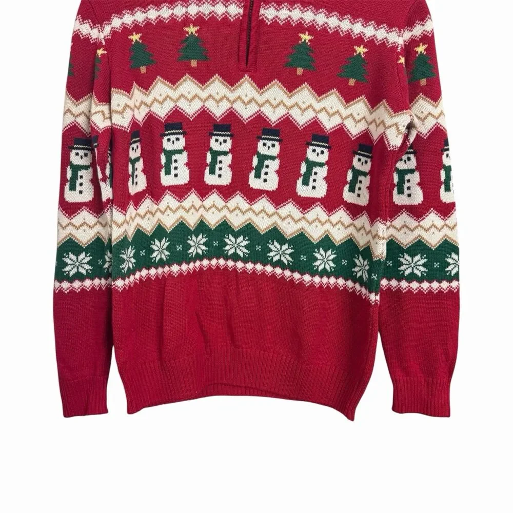 The Childrens Place Boys Sz 16 XXL Half Zip Red Fairaisle Christmas Sweater